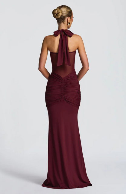 VESTIDO LARGO HALTER FRUNCIDO