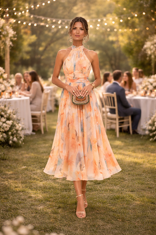 Esther™ | Vestido de Cuello Halter con Estampado de Acuarela