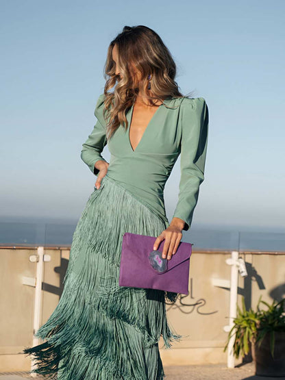 Vestido Flecos Salvia