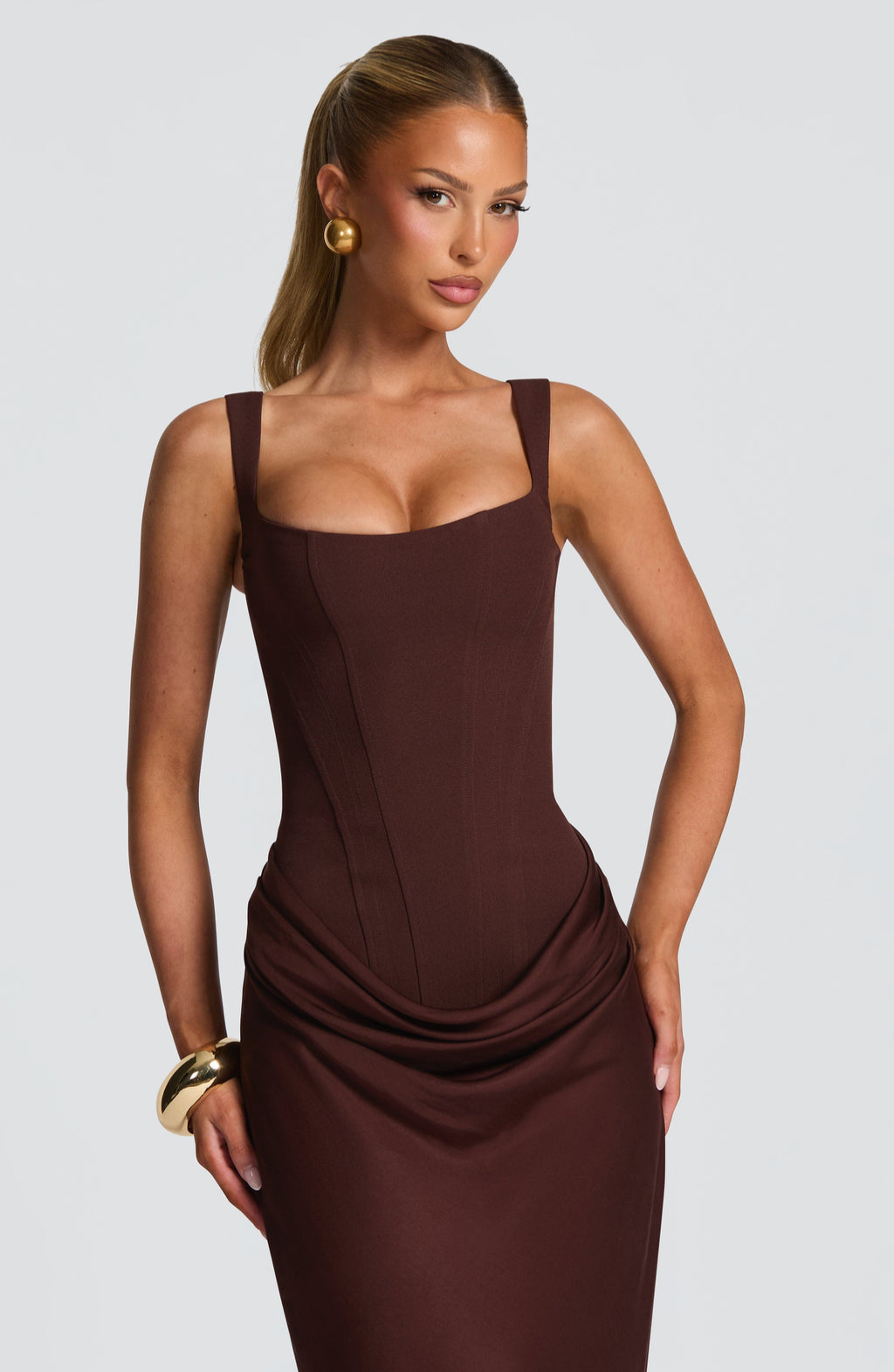 VESTIDO LARGO CORSET DRAPEADO