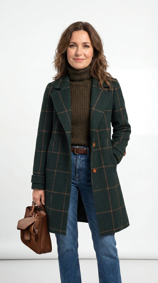 Valeria | Elegante abrigo de lana a cuadros