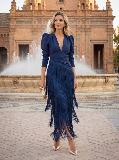 Vestido Flecos Salvia