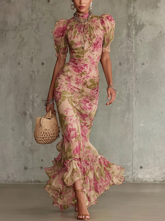 VERA | VESTIDO MAXI FLORAL CON VOLANTES