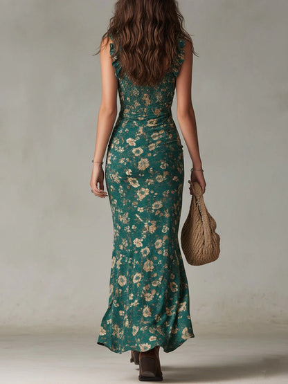 Zara | Vestido maxi boho retro con mangas fluidas y abertura lateral