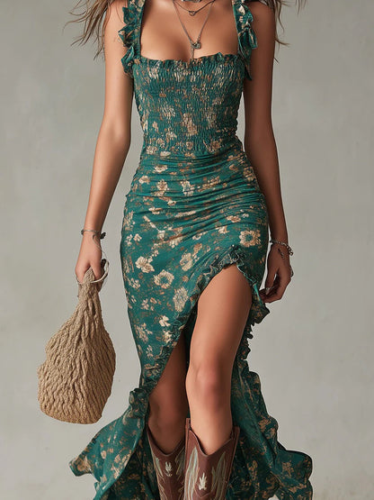 Zara | Vestido maxi boho retro con mangas fluidas y abertura lateral